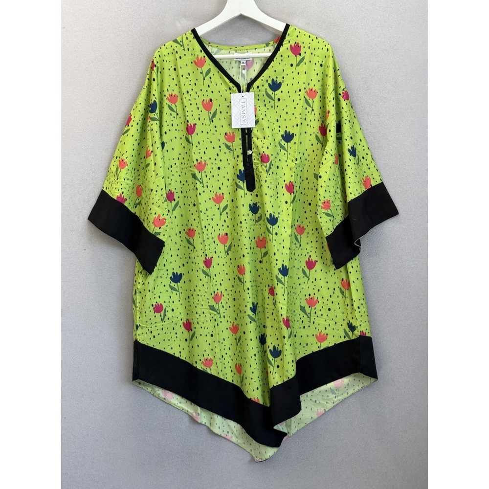 Tamsy Lime Tulip Floral Prints Handkerchief Kaftan Women's‎ One Sz Fits Most NWT